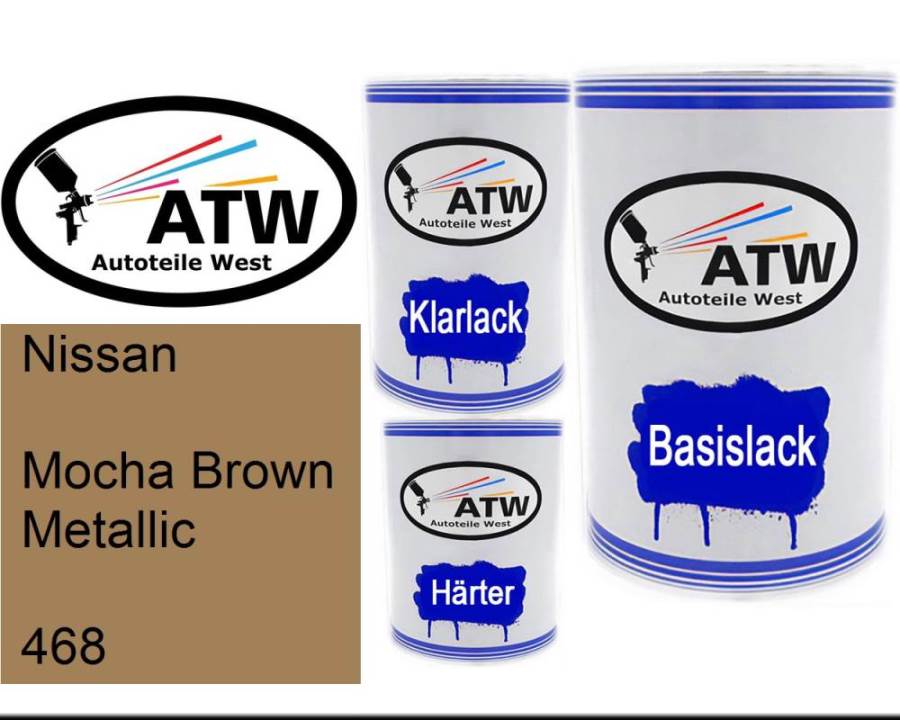 Nissan, Mocha Brown Metallic, 468: 500ml Lackdose + 500ml Klarlack + 250ml Härter - Set, von ATW Autoteile West.